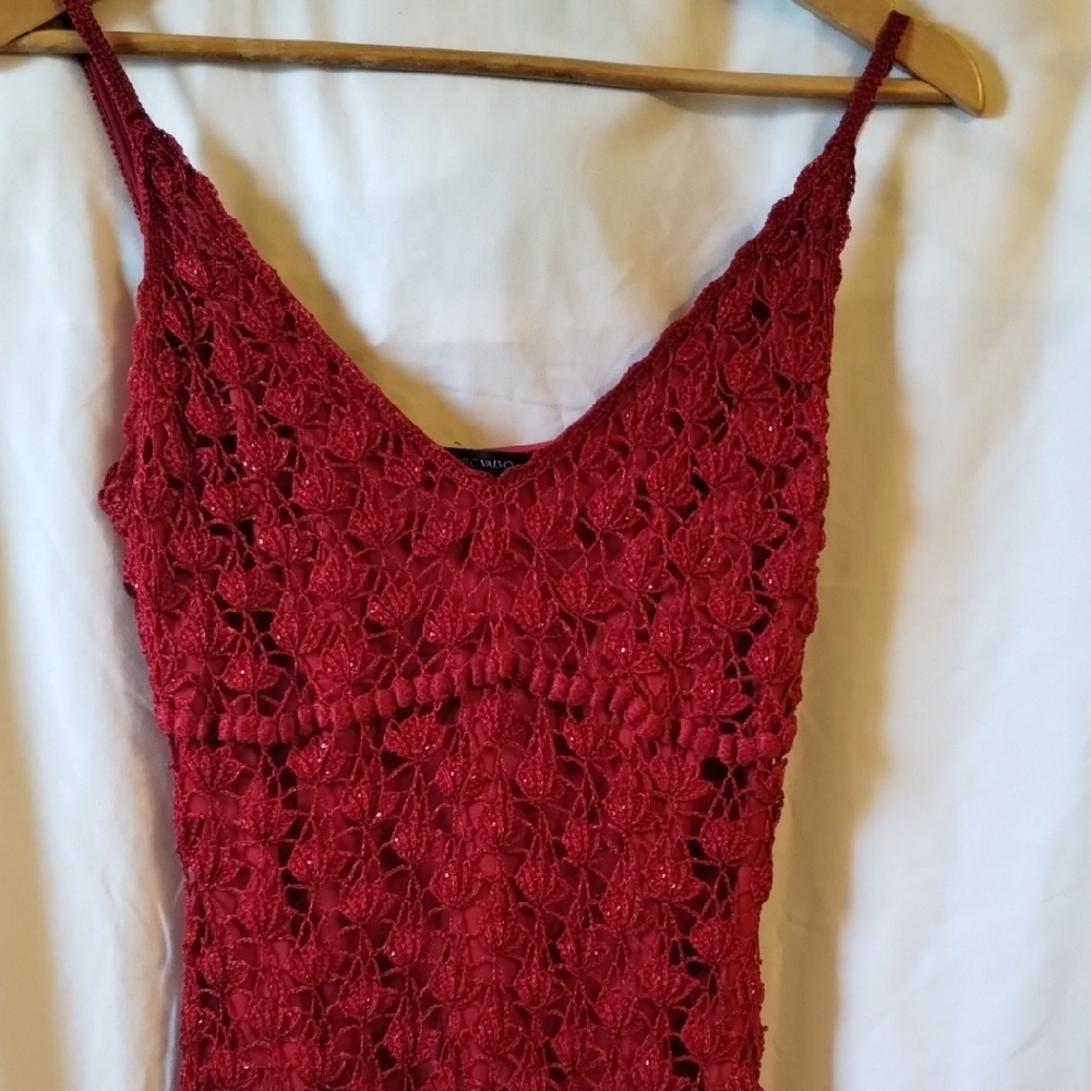 Carmen Marc Valvo Red Lace Dress